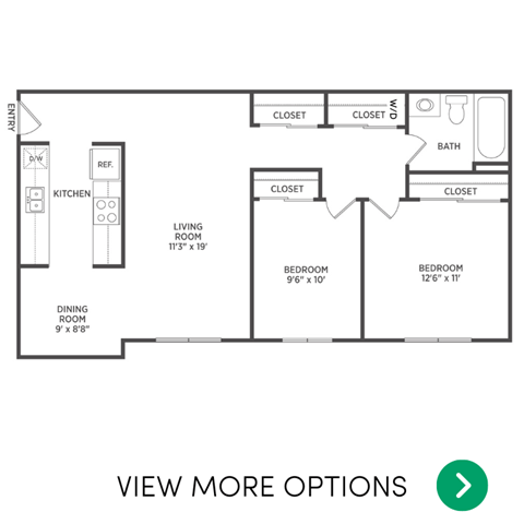 2 bedroom apartments floor plan in East Lansing, MI near Michigan State University | Woodbrook Village Apartments